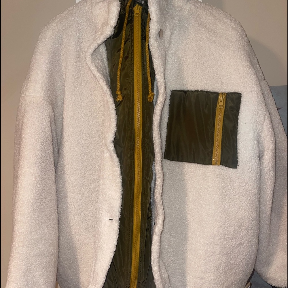 brand new cream sherpa double layer coat, size s/m